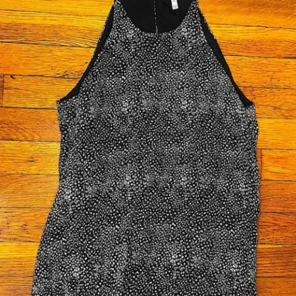 Joie Black And White Speckle Elegant High Neck Halter-Style Silk Top